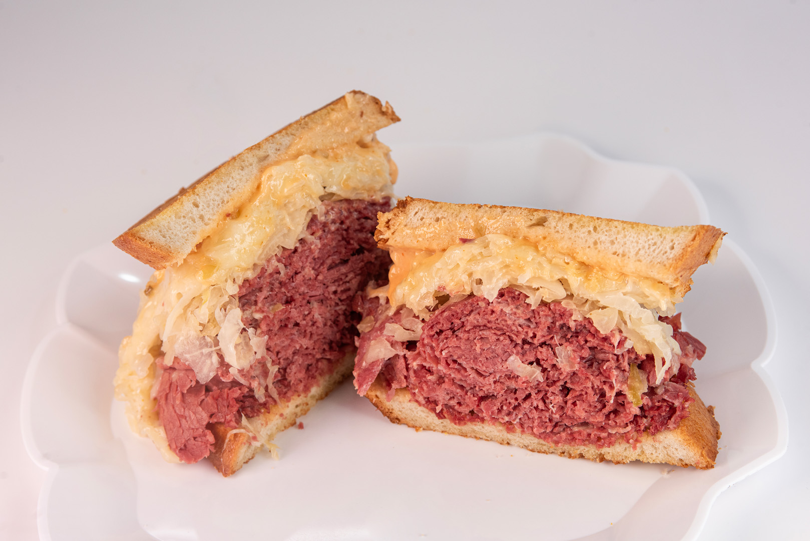 Bread Basket Deli Reuben stacked with corned beef