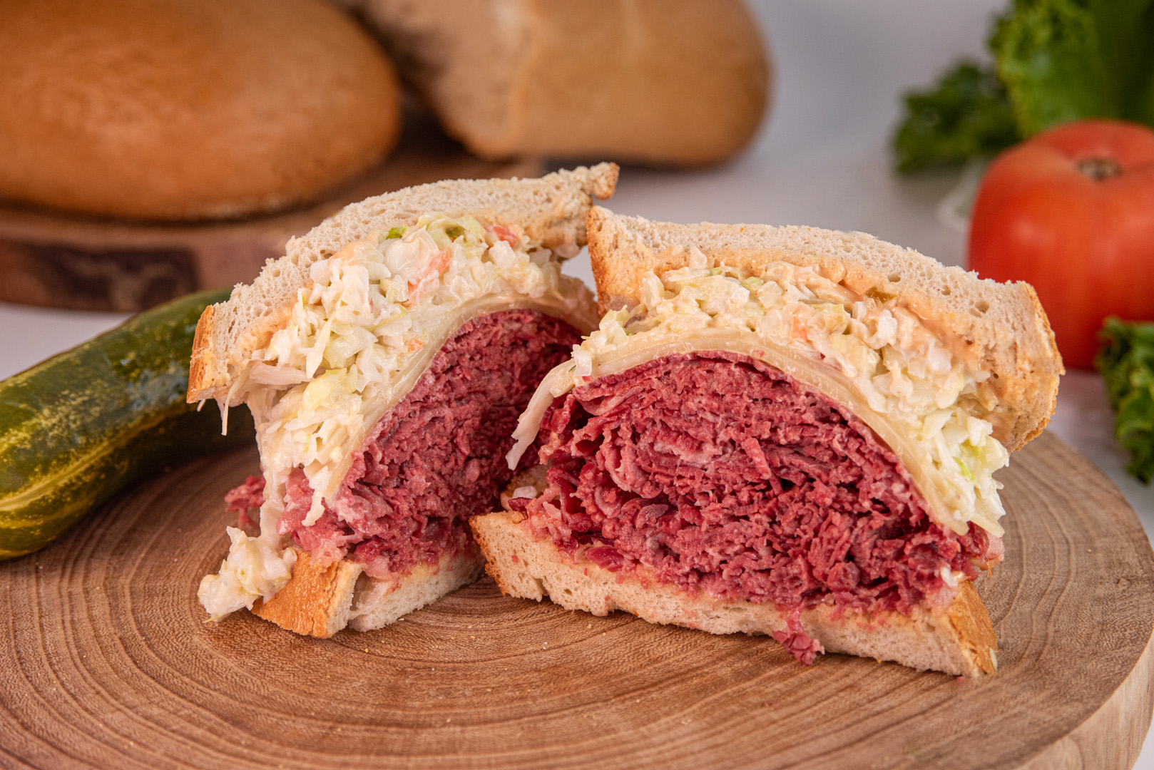 The 17.5 — Bread Basket Deli's legendary stacked sub, cut to show the fillings