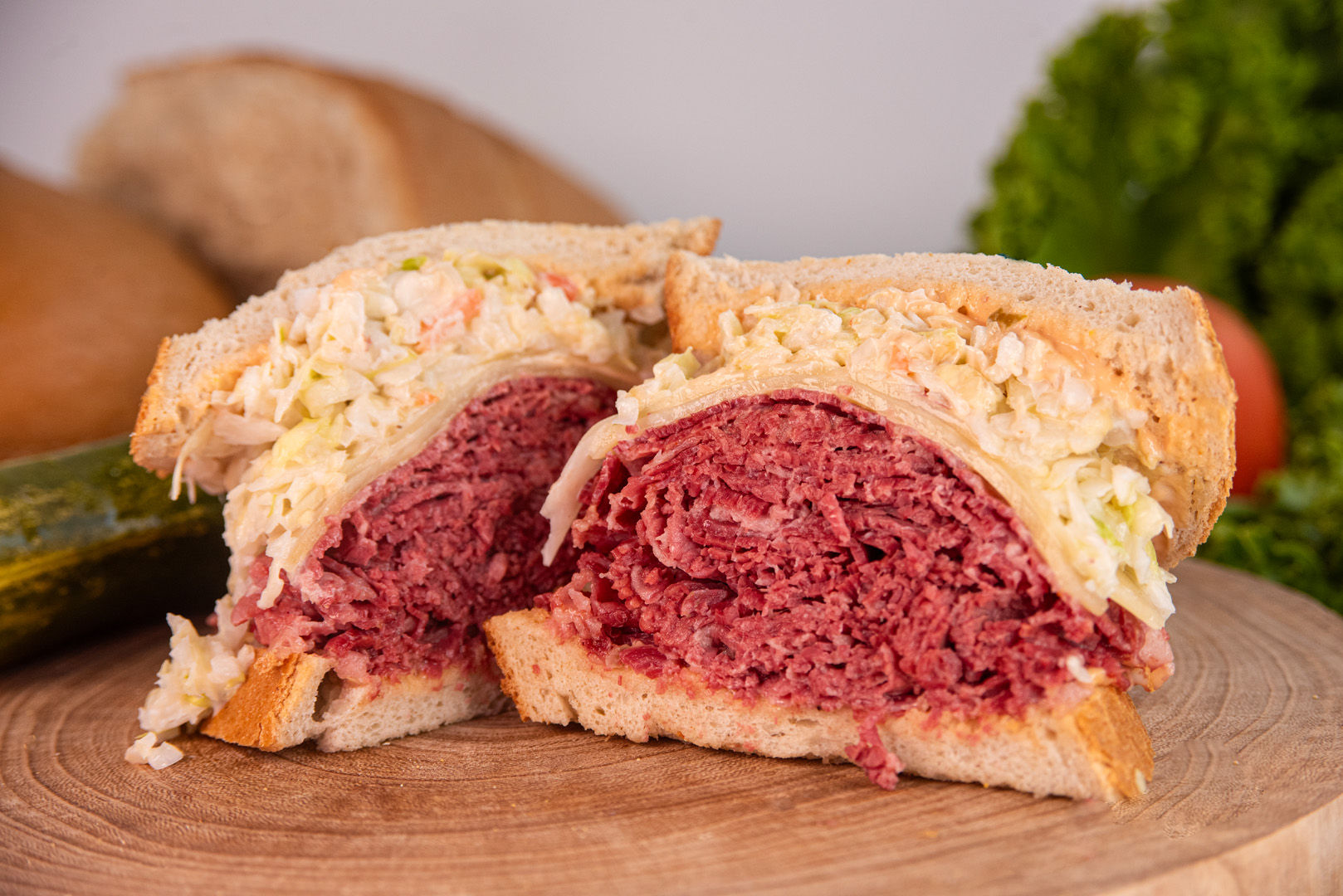 A towering signature sub from Bread Basket Deli